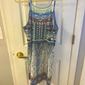 Multi colored mini dress, v back